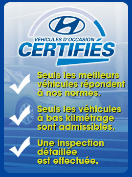 Véhicules d'occasion certifiés chez Hyundai Châteauguay Vehicules certifiés